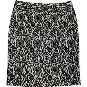 Worthington Womens 4 Straight Pencil Skirt Lace Black White Lined Zip Back NWOT